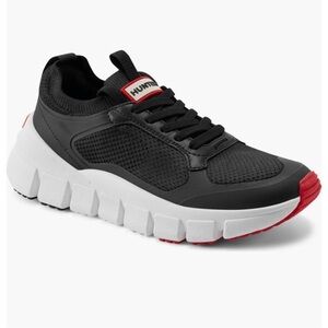 Hunter Black and White Athletic Shoes with Red Highlights